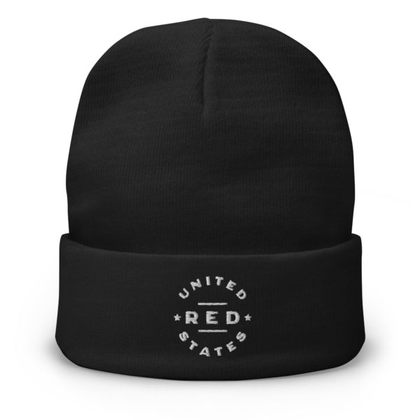 Red United States Embroidered Knit Beanie Black