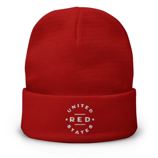Red United States Embroidered Knit Beanie Red