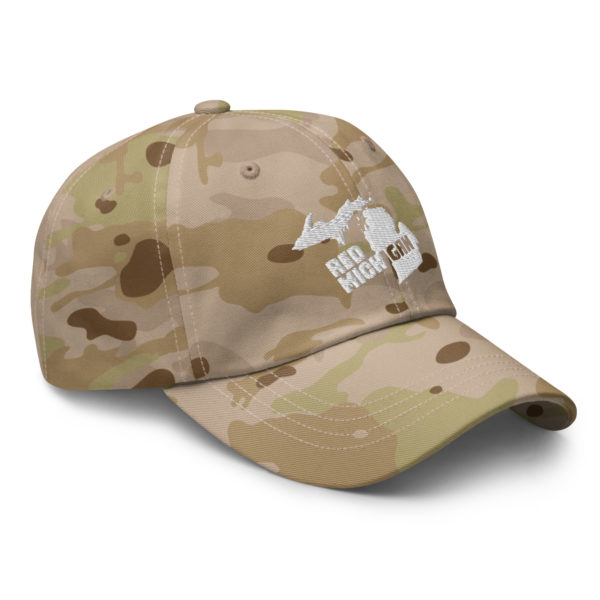 Red Michigan Dad Hat Multicam Arid Right Front