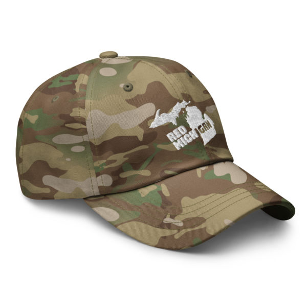 Red Michigan Dad Hat Multicam Green Right Front
