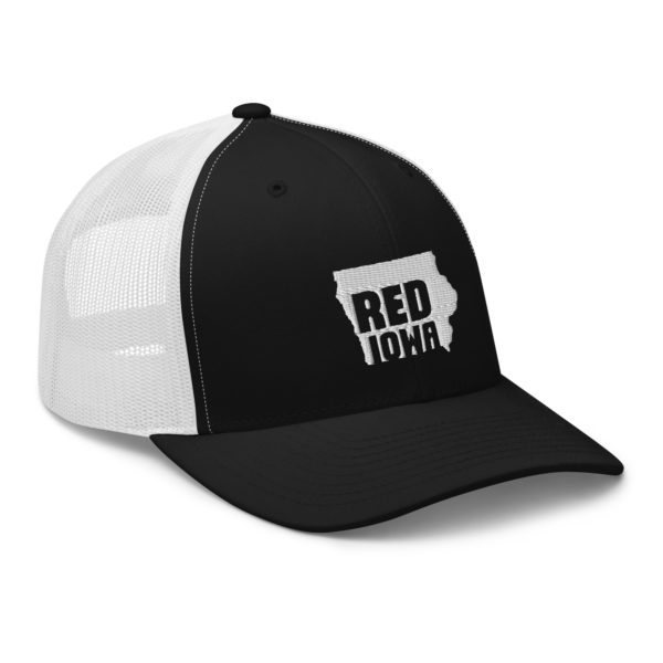 Red Iowa Retro Trucker Hat Black and White