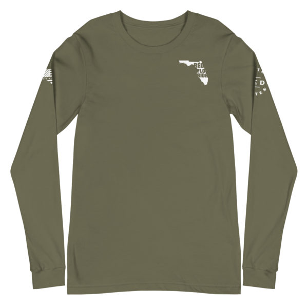 Unisex Long Sleeve Tee Military Green Red Florida